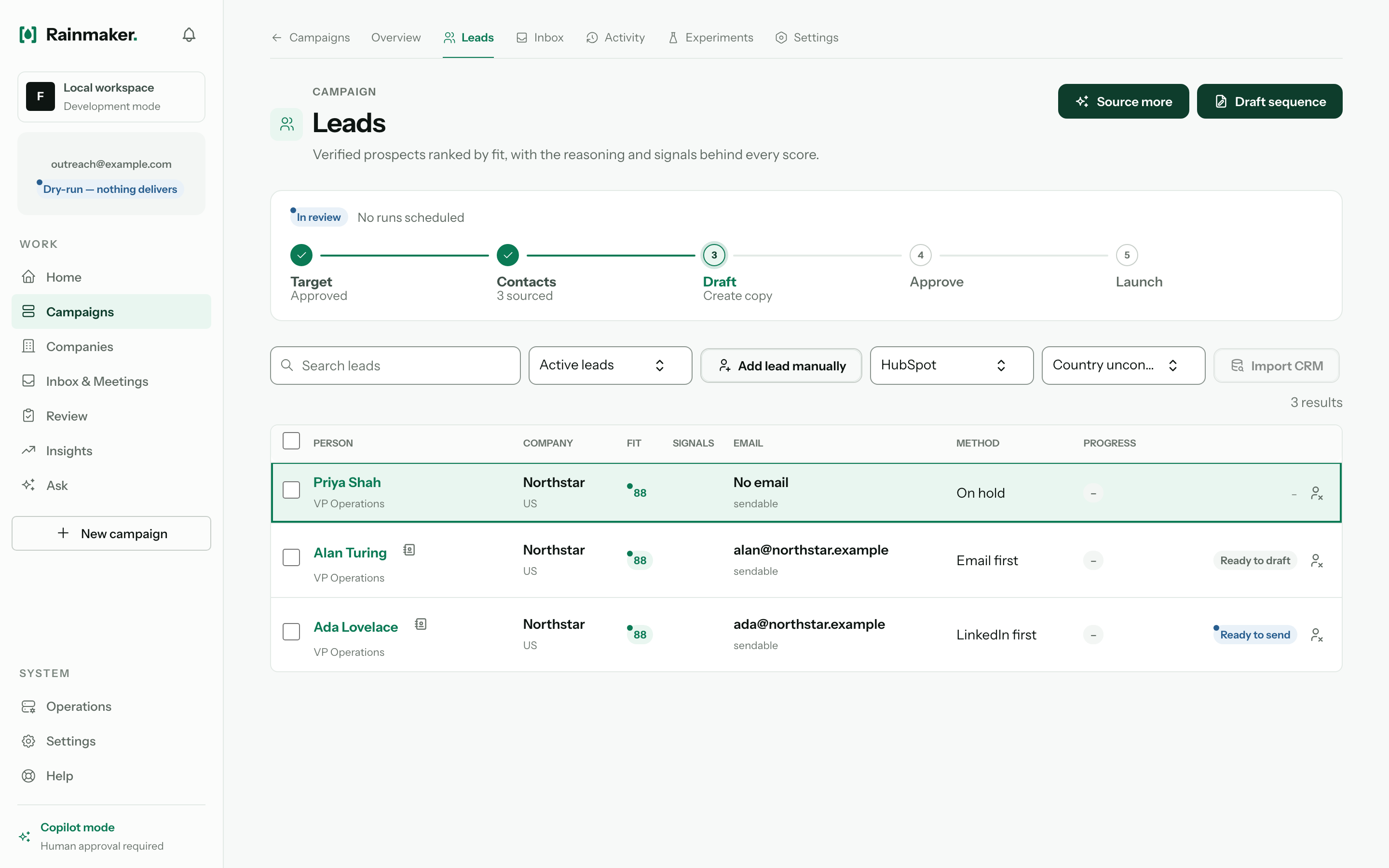 Liste des prospects dans RainMaker