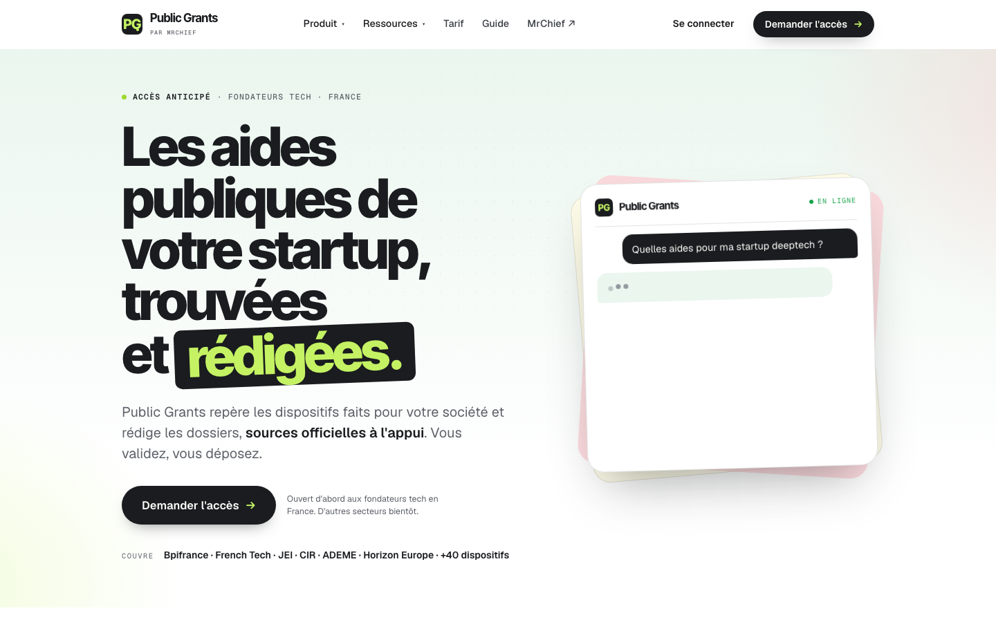 Page d’accueil de Public Grants
